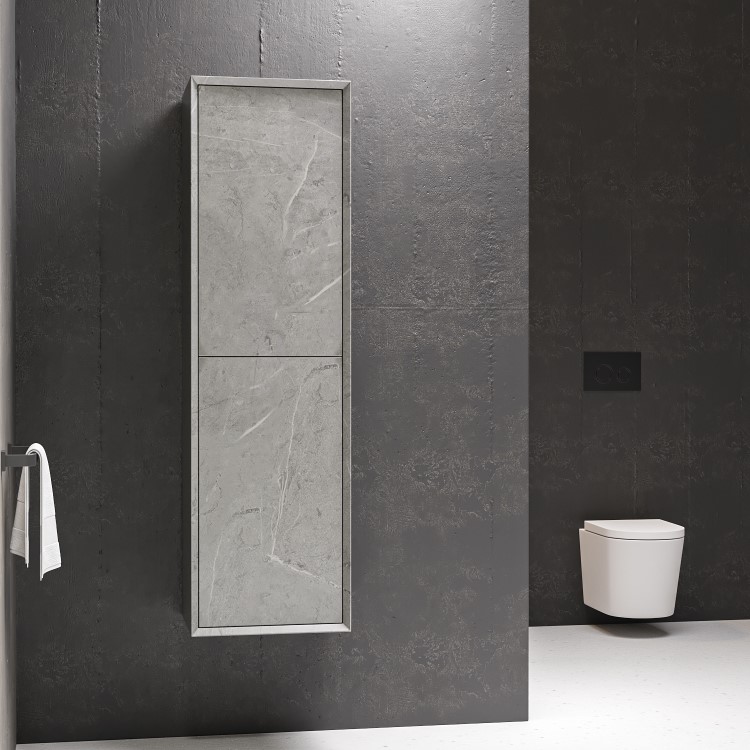 1200mm Concrete Effect Wall Hung Double Basin Vanity Unit with Cabinet and Mirror - Arragon