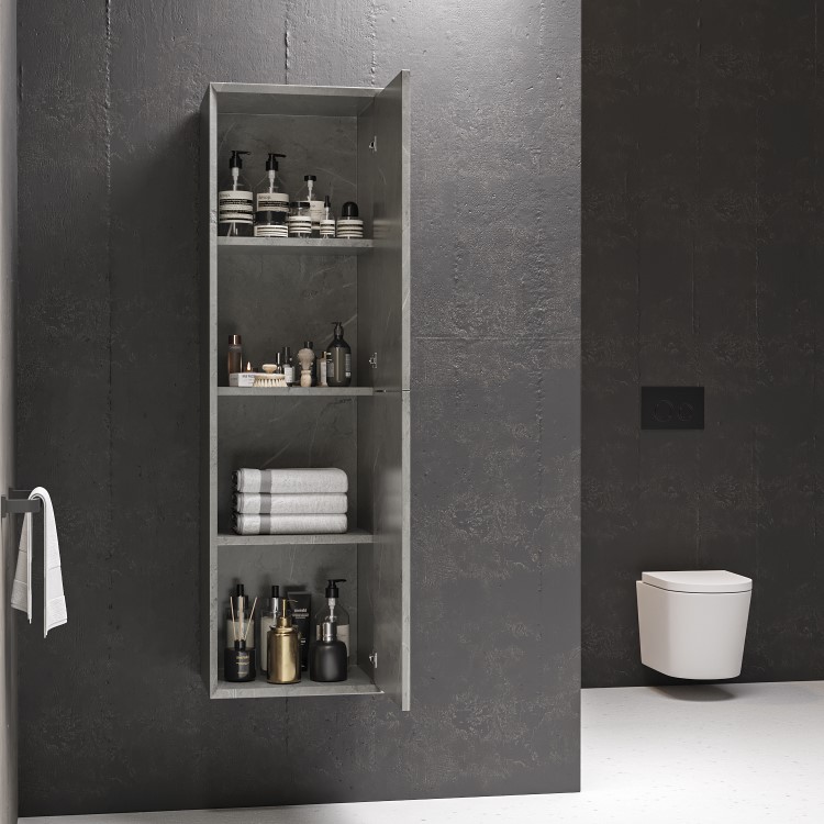 1200mm Concrete Effect Wall Hung Double Basin Vanity Unit with Cabinet and Mirror - Arragon