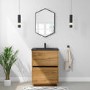 Grade A1 - 600mm Wood Effect Freestanding Vanity Unit with Matt Black Basin - Roxbi