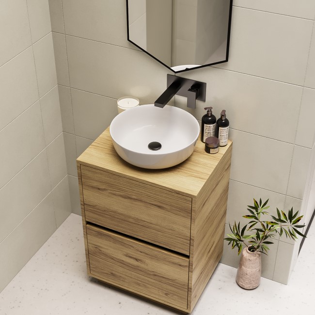 600mm Wood Effect Freestanding Countertop Vanity Unit with Basin - Roxbi