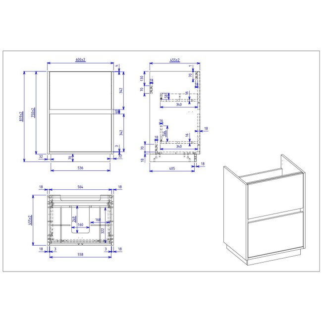 600mm Grey Freestanding Countertop Vanity Unit with Basin - Roxbi