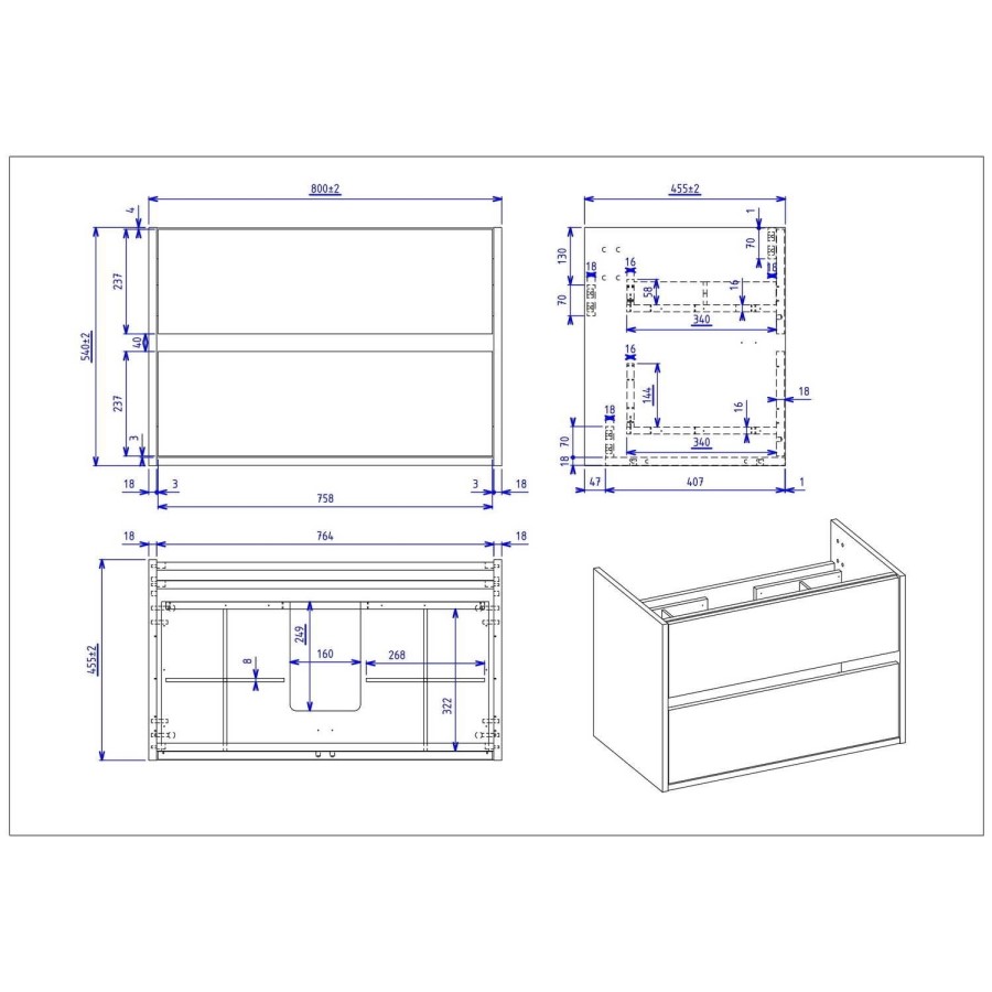 Grade A2 - 800mm Grey Wall Hung Vanity Unit with Basin - Roxbi