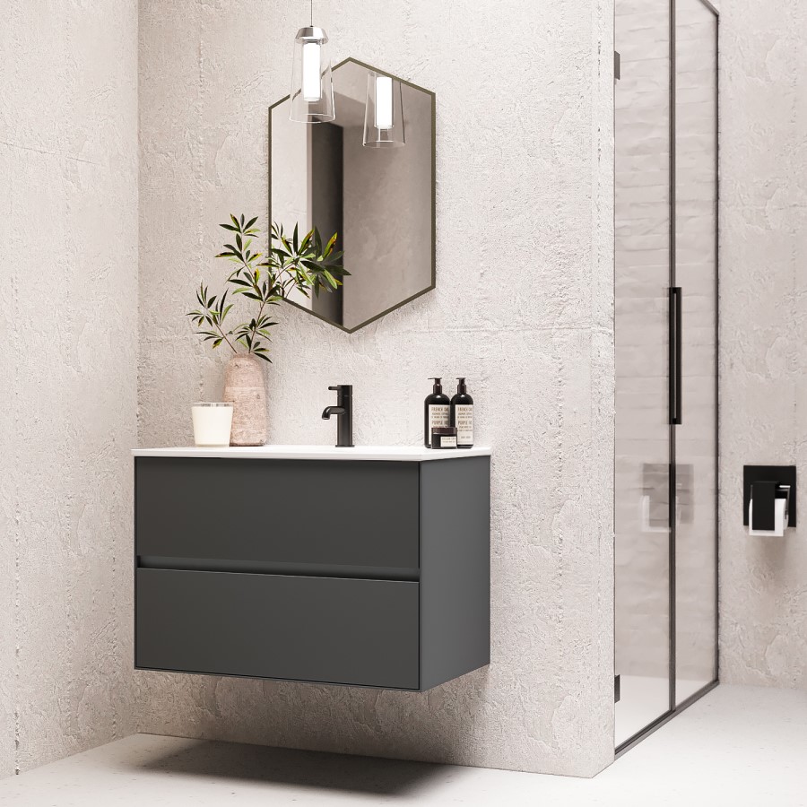 Grade A2 - 800mm Grey Wall Hung Vanity Unit with Basin - Roxbi