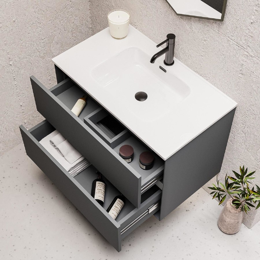 Grade A2 - 800mm Grey Wall Hung Vanity Unit with Basin - Roxbi