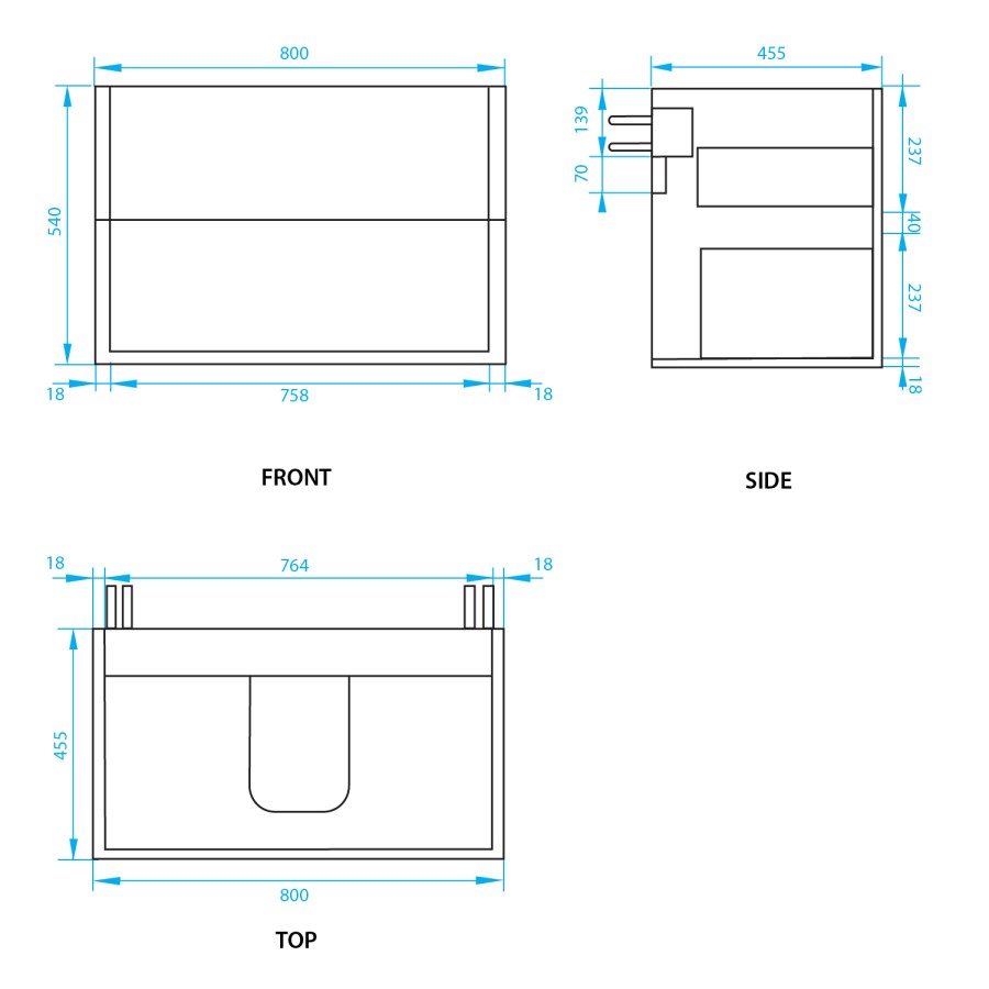 Grade A2 - 800mm Grey Wall Hung Vanity Unit with Basin - Roxbi