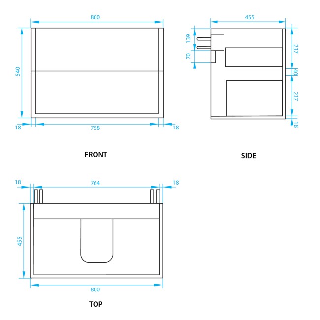 800mm Black Wall Hung Countertop Vanity Unit with Basin - Roxbi