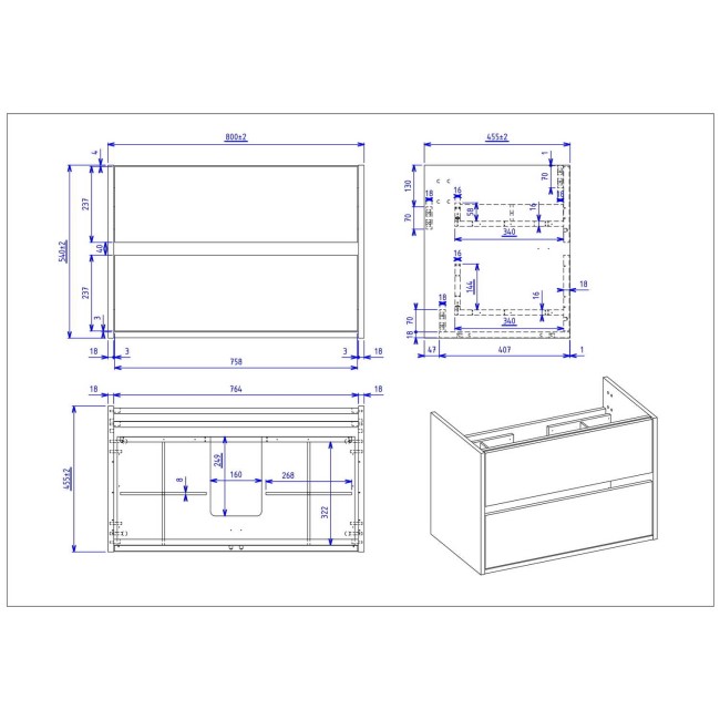 800mm Black Wall Hung Countertop Vanity Unit with Basin - Roxbi