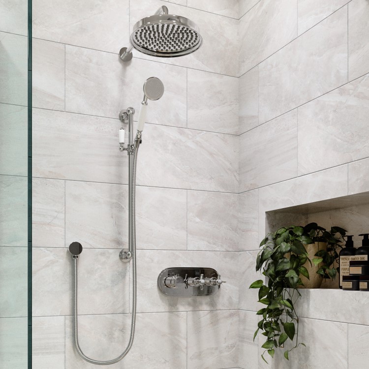 Chrome Dual Outlet Wall Mounted Thermostatic Mixer Shower Set with Hand Shower  - Camden