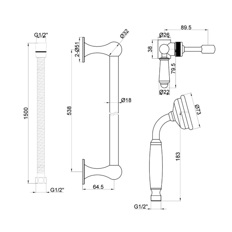 Chrome Dual Outlet Wall Mounted Thermostatic Mixer Shower Set with Hand Shower  - Camden