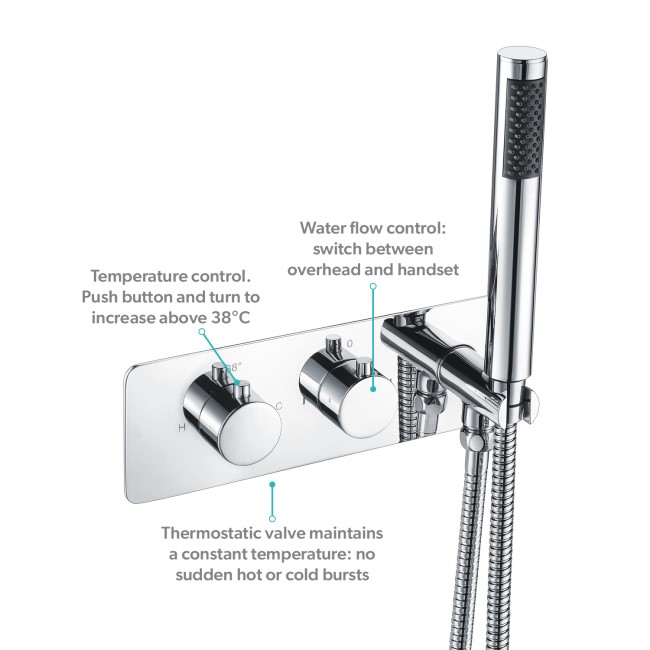 Chrome Dual Outlet Ceiling  Mounted Thermostatic Mixer Shower Set with Hand Shower - Flow