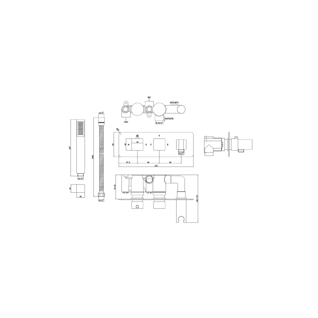 Chrome Dual Outlet Wall Mounted Thermostatic Mixer Shower Set with Hand Shower - Cube