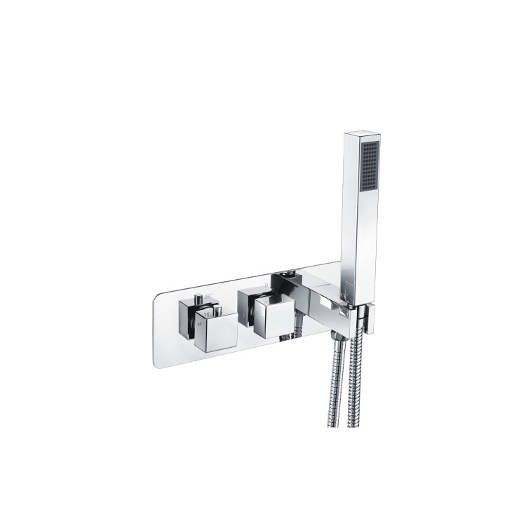 Chrome Dual Outlet Ceiling Mounted Thermostatic Mixer Shower Set with Hand Shower - Cube