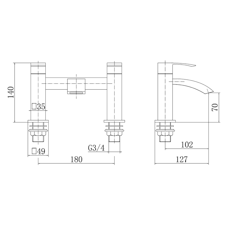 Matt Black Waterfall Bath Tap with Basin Tap Pack - Wave