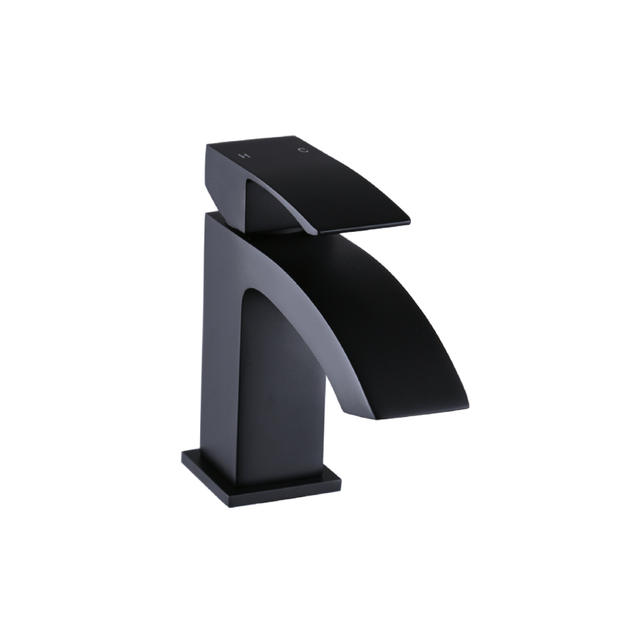 Grade A1 - Matt Black Waterfall Freestanding Tap & Basin Tap Pack - Wave