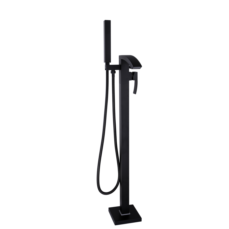 Matt Black Waterfall Freestanding Tap & Basin Tap Pack - Wave