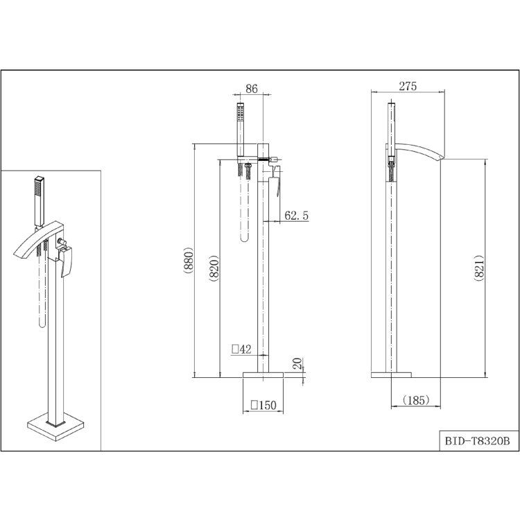 Matt Black Waterfall Freestanding Tap & Basin Tap Pack - Wave