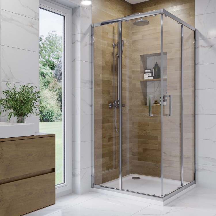 Chrome 6mm Glass Square Corner Entry Shower Enclosure with Shower Tray 800mm - Carina