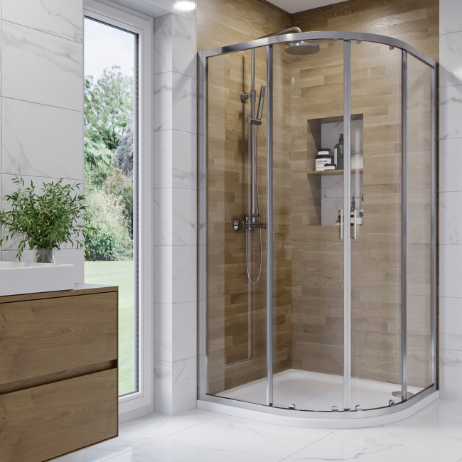 Chrome 6mm Glass Offset Quadrant Shower Enclosure 900x760mm - Carina