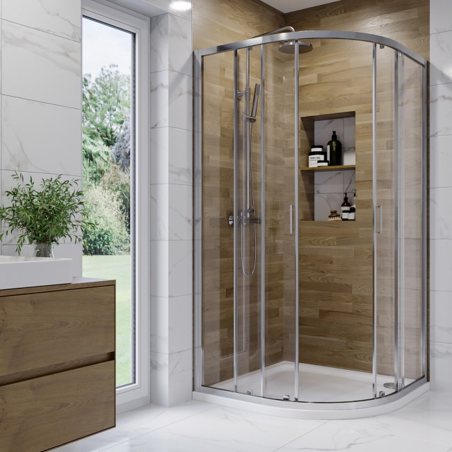 Chrome 6mm Glass Offset Quadrant Shower Enclosure 900x760mm - Carina