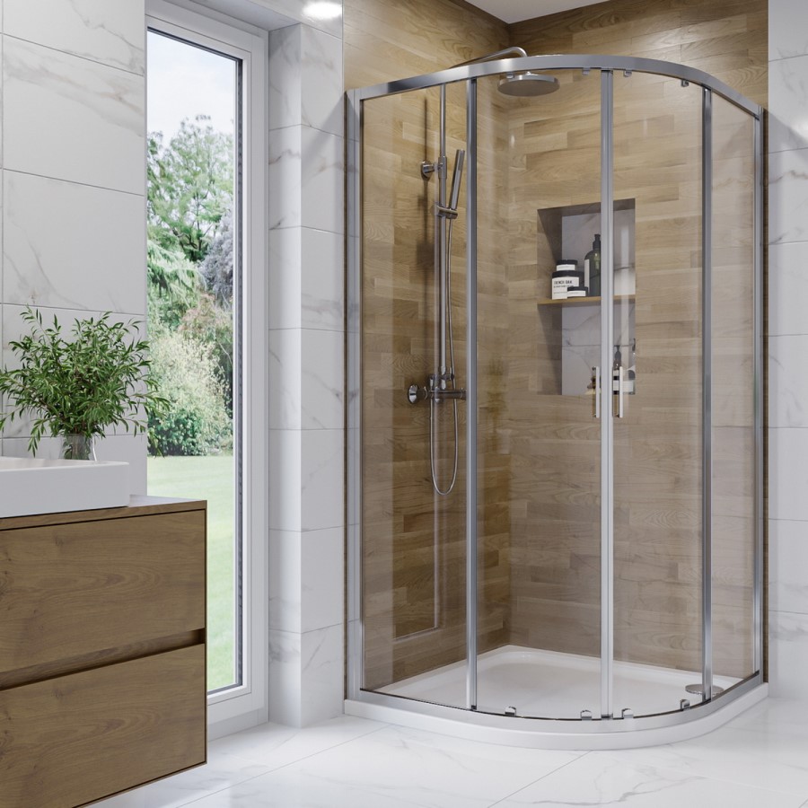 Chrome 6mm Glass Right Hand Offset Quadrant Shower Enclosure with Shower Tray 1000x800mm - Carina