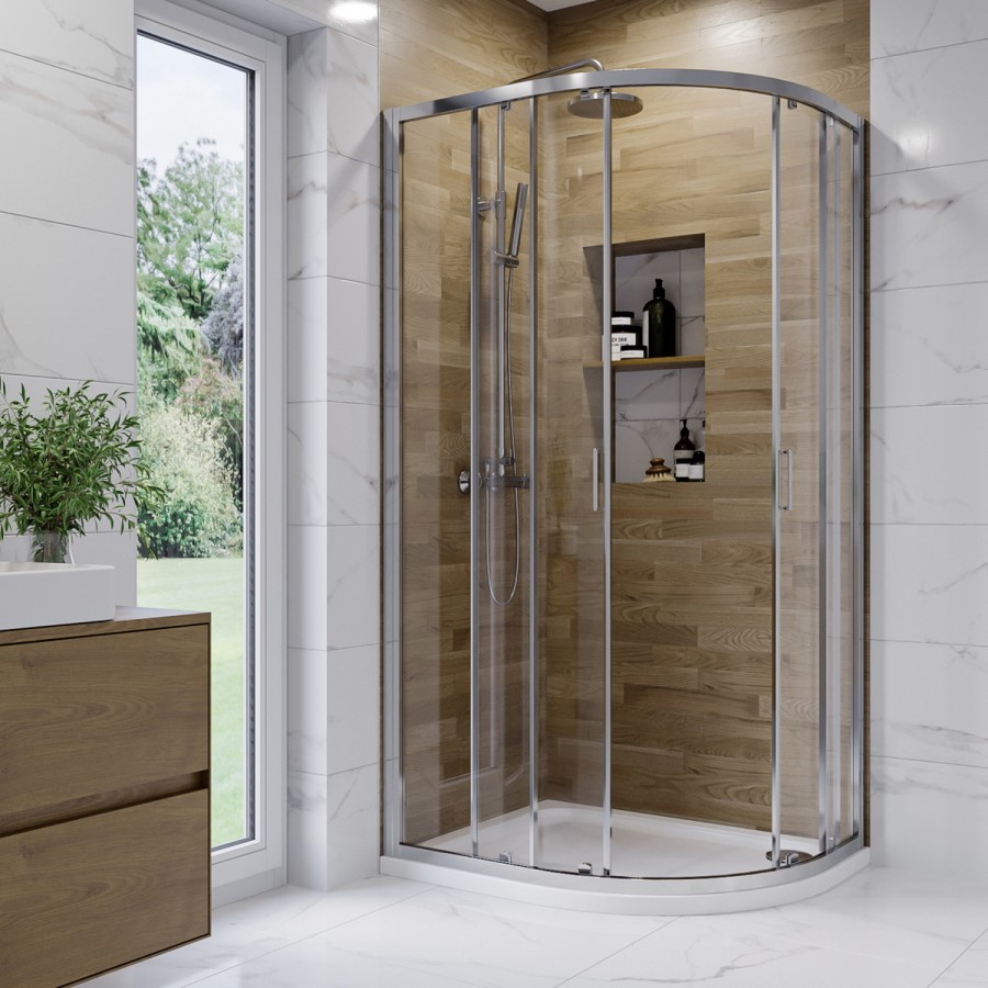 Chrome 6mm Glass Right Hand Offset Quadrant Shower Enclosure with Shower Tray 1000x800mm - Carina