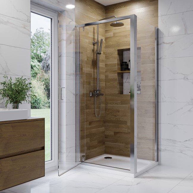 Chrome 6mm Glass Rectangular Hinged Shower Enclosure 800x700mm - Carina