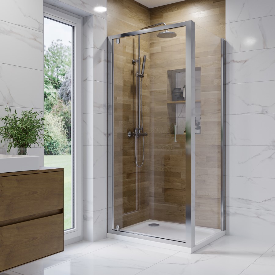 Chrome 6mm Glass Rectangular Hinged Shower Enclosure 800x760mm - Carina