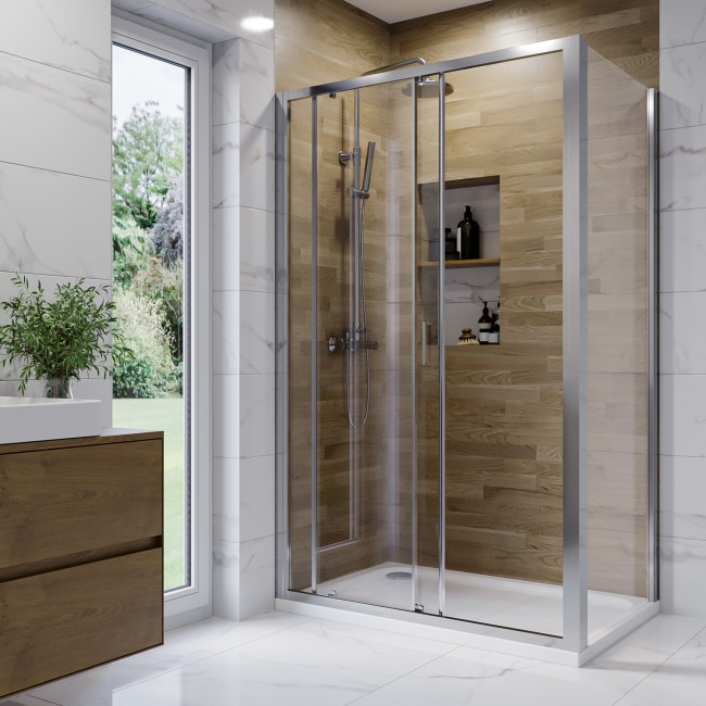 Chrome 6mm Glass Rectangular Sliding Shower Enclosure 1000x700mm - Carina