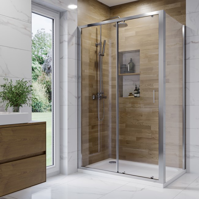 Chrome 6mm Glass Rectangular Sliding Shower Enclosure 1200x700mm - Carina