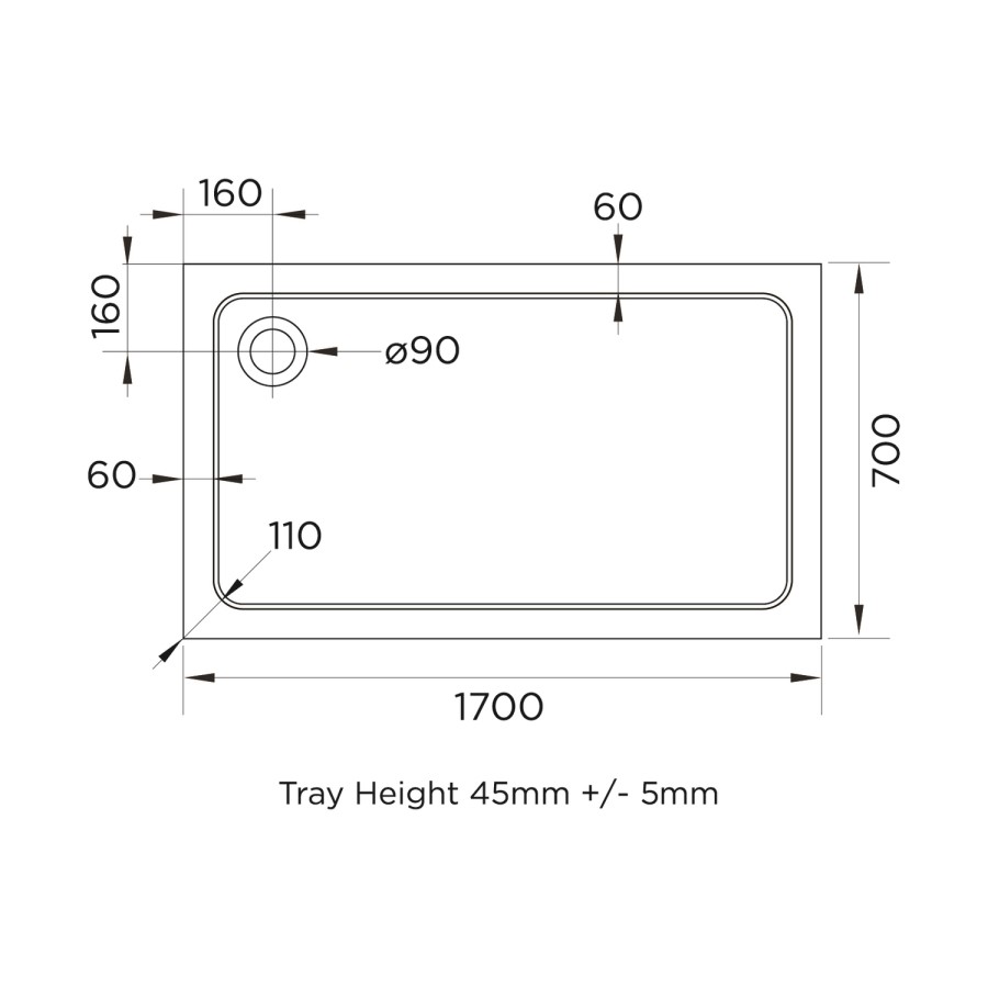 Black 8mm Glass Rectangular Sliding Shower Enclosure with Shower Tray 1700x700mm - Pavo