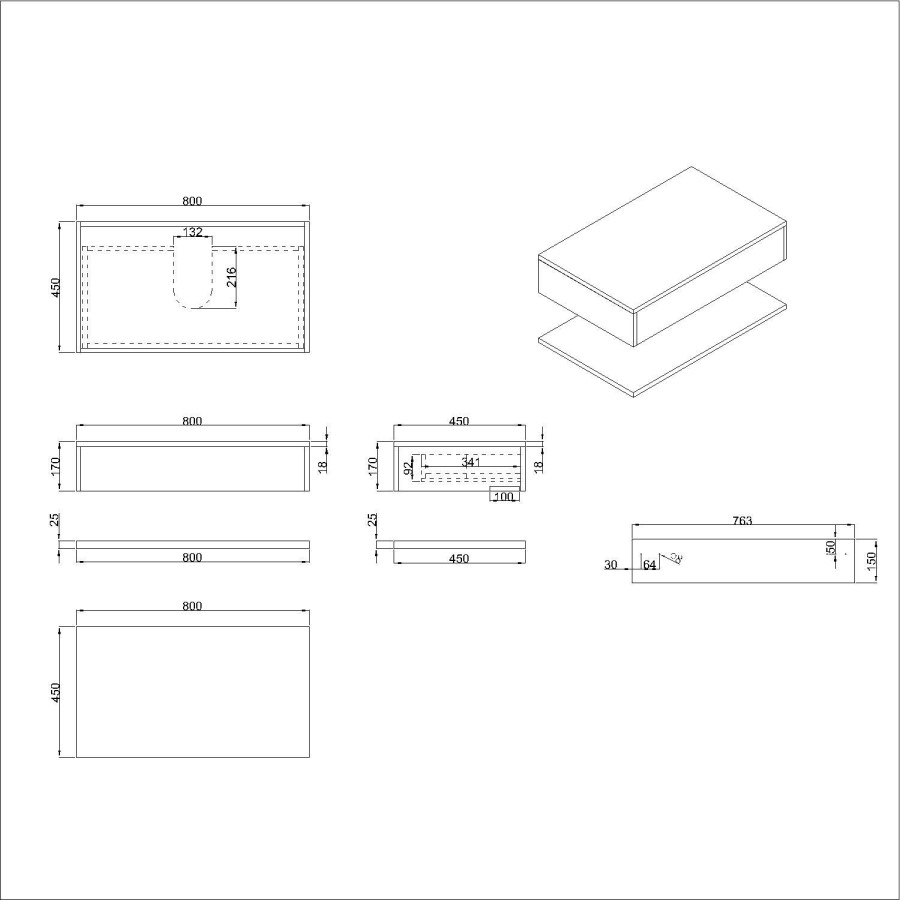 800mm White Wall Hung Countertop Vanity Unit with Black Basin and Shelf - Lugo  