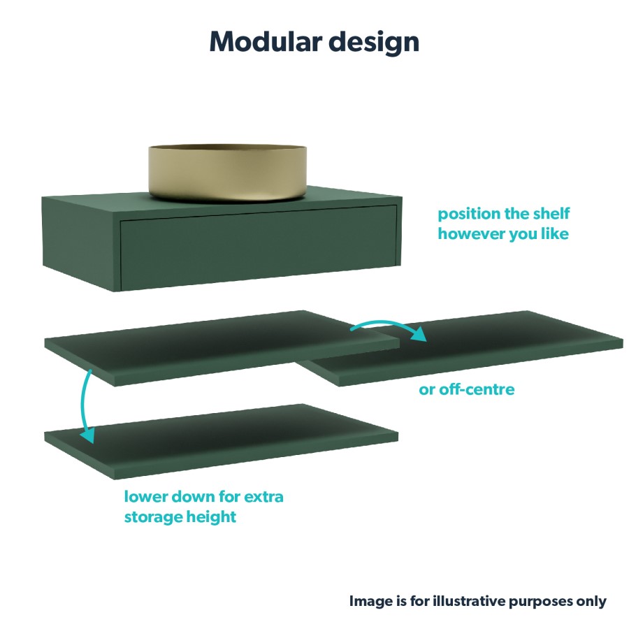 800mm Green Wall Hung Countertop Vanity Unit with Black Basin and Shelf - Lugo 