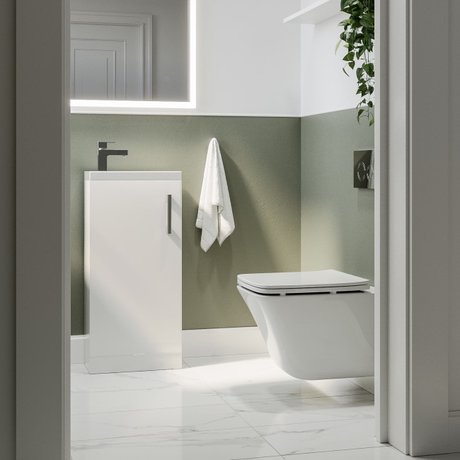 Wall Hung Toilet and White Gloss Basin Vanity Unit Cloakroom Suite - Ashford