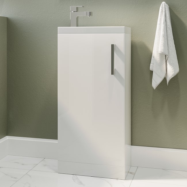 Wall Hung Toilet and White Gloss Basin Vanity Unit Cloakroom Suite - Ashford