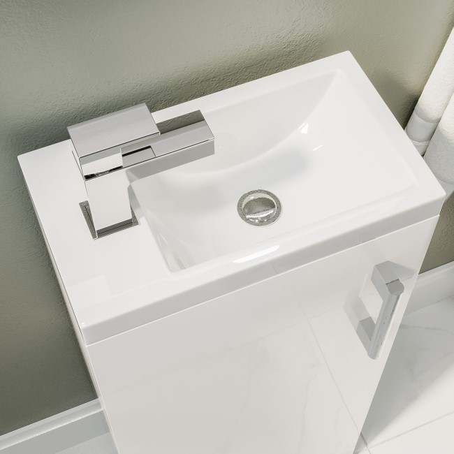 Wall Hung Toilet and White Gloss Basin Vanity Unit Cloakroom Suite - Ashford