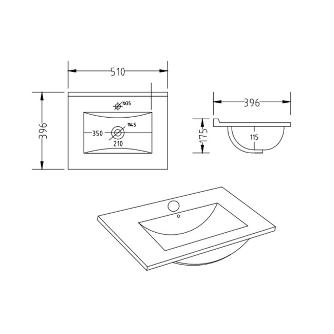 500mm White Freestanding Vanity Unit with Basin and Black Handles - Ashford