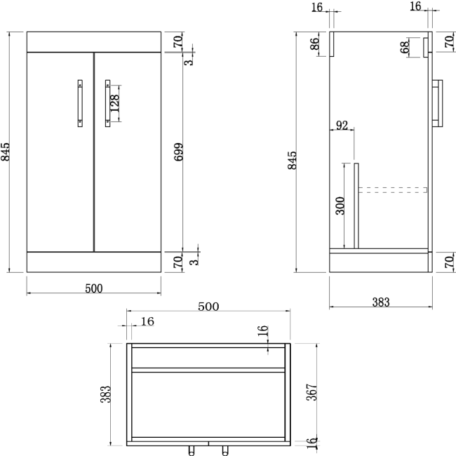 500 mm Grey Freestanding Vanity Unit with Basin and Chrome Handles - Ashford