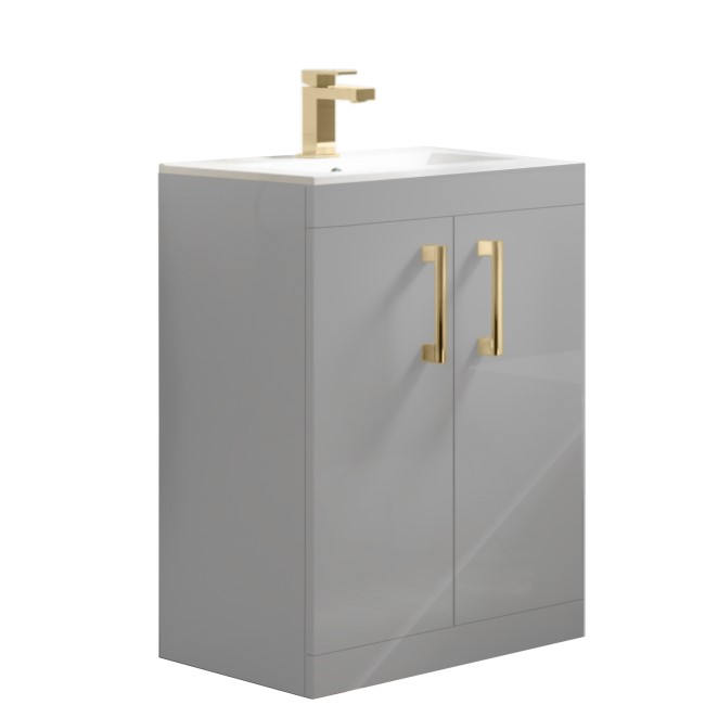 500 mm Grey Freestanding Vanity Unit with Basin and Brass Handles - Ashford