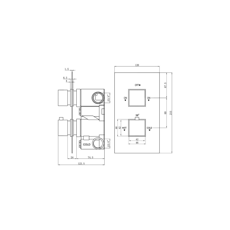 GRADE A2 - Cube square twin shower valve with diverter - 2 outlets