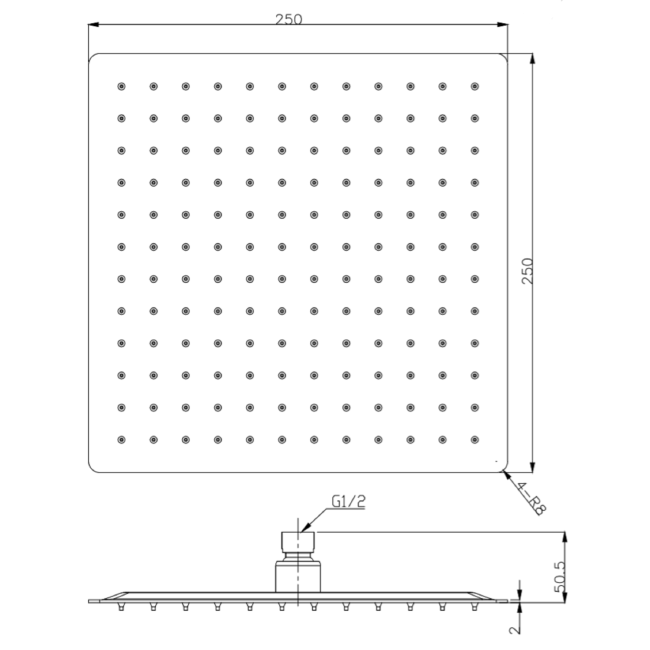 Matt Black 2 Outlet Shower With Wall Mounted 250mm Shower Head and Bath Spout - Zana