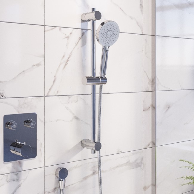 Chrome Dual Outlet Wall Mounted Thermostatic Mixer Shower Set with Hand Shower - Vance