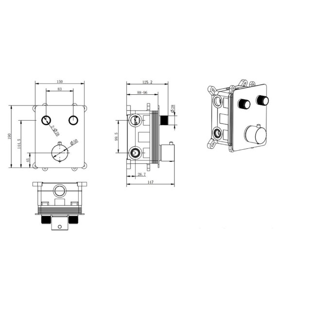 Chrome Dual Outlet Wall Mounted Thermostatic Mixer Shower Set with Hand Shower - Vance