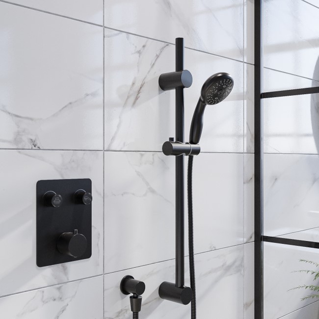 Black Dual Outlet Wall Mounted Thermostatic Mixer Shower Set with Hand Shower - Vance