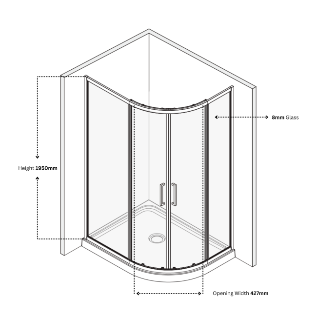 Black 8mm Glass Right Hand Offset Quadrant Shower Enclosure with Shower Tray 900x760mm - Pavo