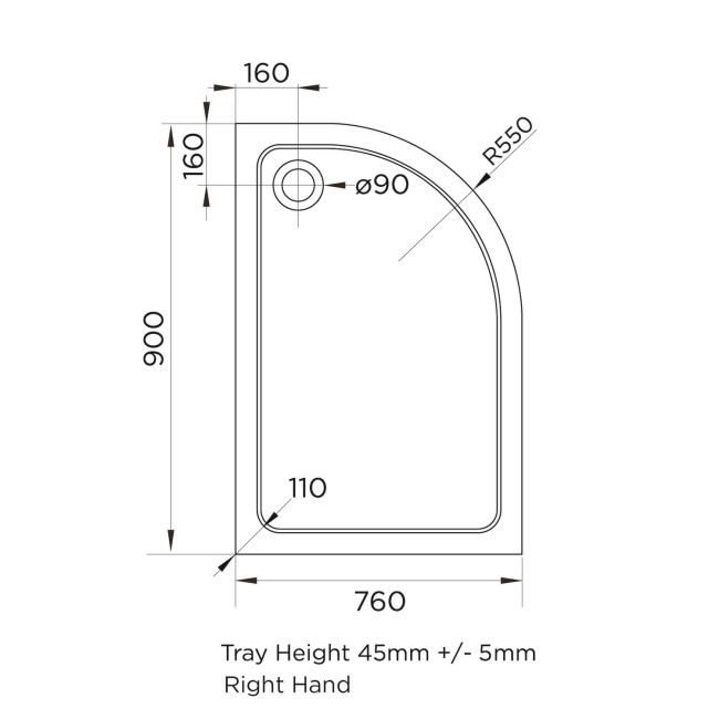 Black 8mm Glass Right Hand Offset Quadrant Shower Enclosure with Shower Tray 900x760mm - Pavo