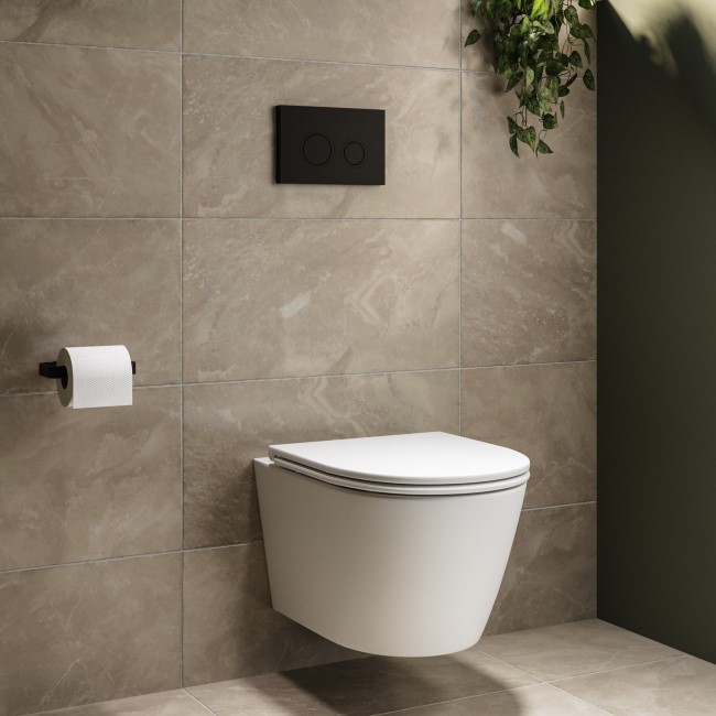 Wall Hung Toilet with Soft Close Seat Matt Black Mechanical Flush Plate with 1160mm Frame & Cistern - Newport