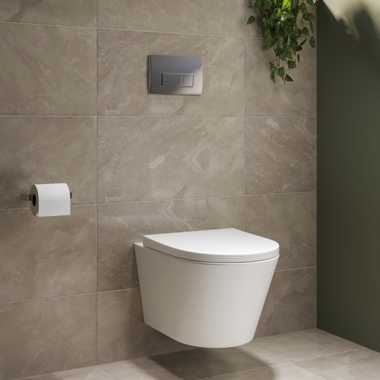 Wall Hung Toilet with Soft Close Seat Chrome Pneumatic Flush Plate 1170mm Frame & Cistern - Newport