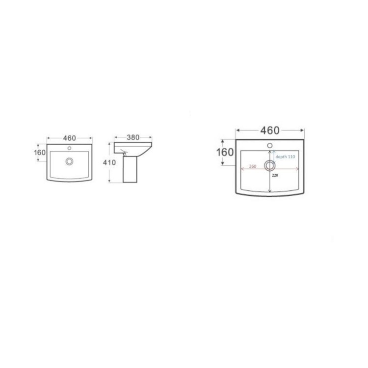 Grade A2 - Semi Pedestal and Basin 460mm - Tabor