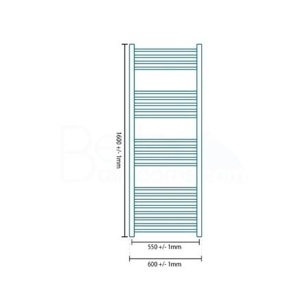 1200 x 500mm Curved Chrome Heated Towel Rail - Eco Heat Range