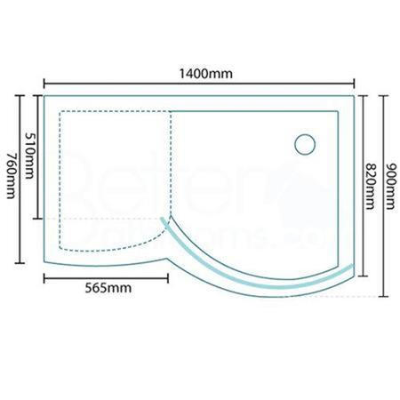 1400 x 900mm Curved Right Hand Walk-In Shower Enclosure with Shower Tray